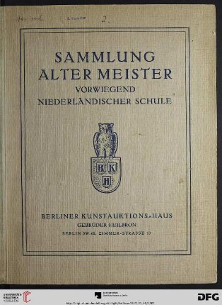 Gemälde alter Meister vorwiegend niederländischer Schule : Versteigerung 30. Januar 1912
