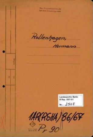 Personenheft Hermann Rollenhagen (*26.10.1907), SS-Obersturmführer