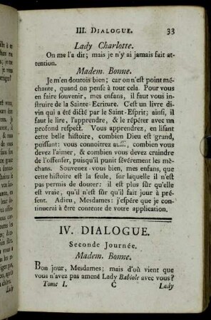 IV. Dialogue. Seconde Journée.