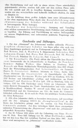 Geschenke und Stiftungen.
