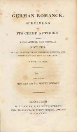 Vol. 1: Containing Musæus And La Motte Fouqué