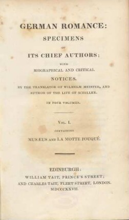 Vol. 1: Containing Musæus And La Motte Fouqué