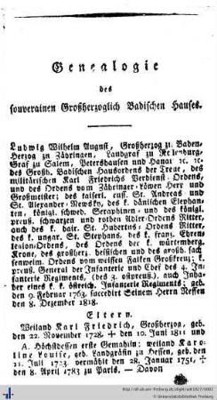 Genealogie des souverainen Großherzoglich Badenschen Hauses