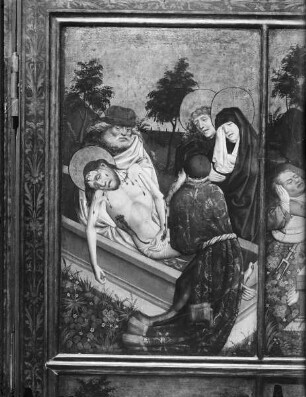 Barbara-Altar — Passionsszenen — Grablegung, Auferstehung, Noli me tangere und Himmelfahrt Christi — Grablegung Christi