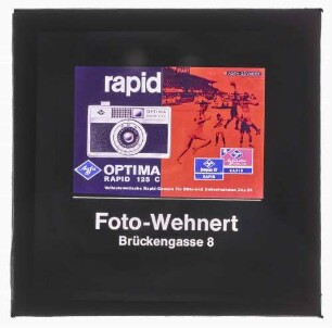 Werbetext mit Grafik "rapid optima 125 C" darunter "Foto Wehnert Brückengasse 8"