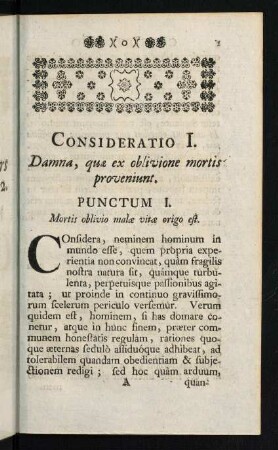 1-15, Consideratio I. Damna, que ex oblivione mortis proveniunt - Consideratio IV. Cogitatio mortis magnum in te parere debet peccati horrorem