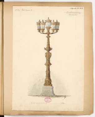 Straßenkandelaber Monatskonkurrenz Dezember 1879: Aufriss; Maßstabsleiste