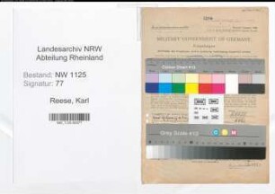 Entnazifizierung Karl Reese , geb. 28.12.1896 (Kaufmaennischer Angestellter)