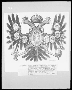Reichsadler mit Portraitmedaillon Kaiser Leopolds I. und den Kurwappen