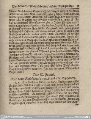 Das IX. Capitel. Von denen Schlesischen Bergw. in / und umb Kupferberg.