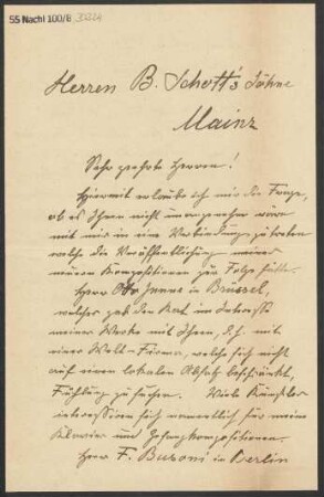 Brief an B. Schott's Söhne : 16.08.1900
