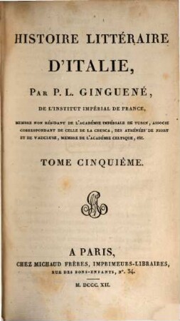 Histoire littéraire d'Italie, 5