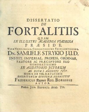 Dissertatio de fortalitiis