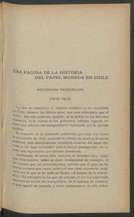 Una página de la historia del papel moneda en Chile : Recuerdos personales - (1914-1915)