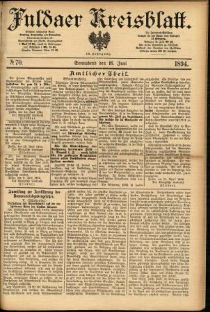 Erste Ausgabe vom Samstag, den 16. Juni 1894.