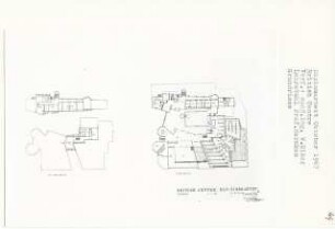 British Centre, Berlin-Tiergarten (Diplomarbeit bei Bernhard Hermkes): Grundrisse Kellergeschoss und Erdgeschoss 1:200