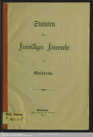 Statuten der freiwilligen Feuerwehr in Waldheim