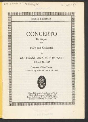 Concerto E♭ major for horn and orchestra : Köchel No. 447