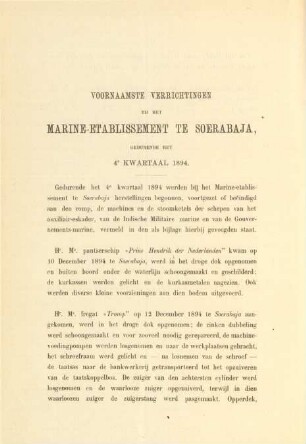 Voornaamste verrichtingen bij het Marine-etablishment te Soerabaja, gedurende het 4e kwartaal 1894