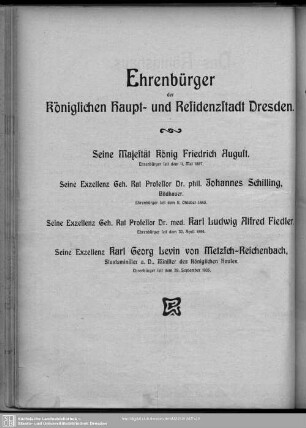 Ehrenbürger der Königlichen Haupt- und Residenzstadt Dresden.