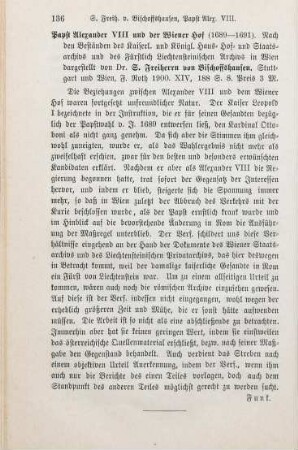 136 [Rezension] Bischoffshausen, Sigismund von, Papst Alexander VIII. und der Wiener Hof