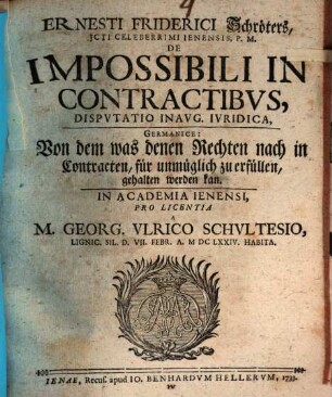 Disp. ... de impossibili in contractibus