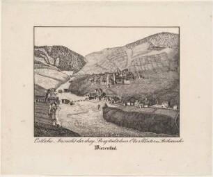 Oberwiesenthal (mit Unterwiesenthal) und Böhmisch Wiesenthal (heute Loučná pod Klínovcem) links, Blick aus nordöstlicher Richtung, mit dem Keilberg links und dem Fichtelberg links
