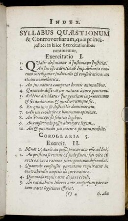 Syllabus Quæstionum & Controversiarum, quæ principalter in hisce Exercitationibus continentur.