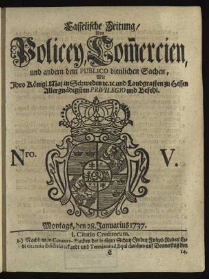 Nro. V, Montags, den 28. Januarius 1737