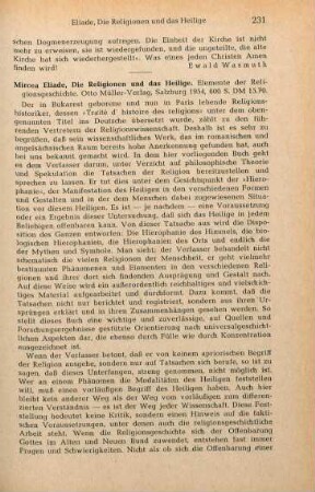 231-232 [Rezension] Eliade, Mircea, Die Religionen und das Heilige