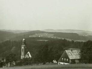 Pobershau, Kirche und Huthaus der Grube Zöblitzer Gericht gegen Zöblitz