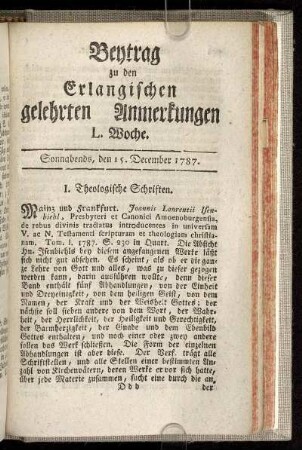 L. Woche. Sonnabends, den 15. December. 1787.