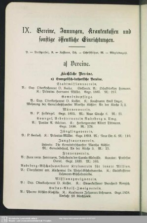 IX. Vereine, Innungen, Krankenkassen und sonstige öffentliche Einrichtungen
