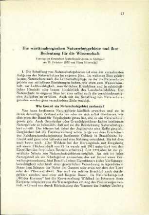 Die württembergischen Naturschutzgebiete und ihre Bedeutung für die Wissenschaft