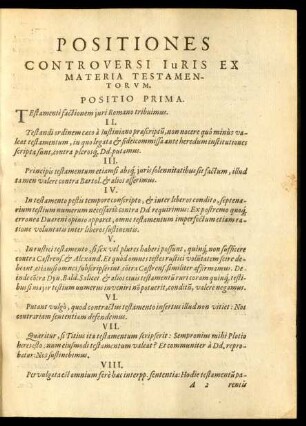 Positiones Controversi Iuris Ex Materia Testamentorum.