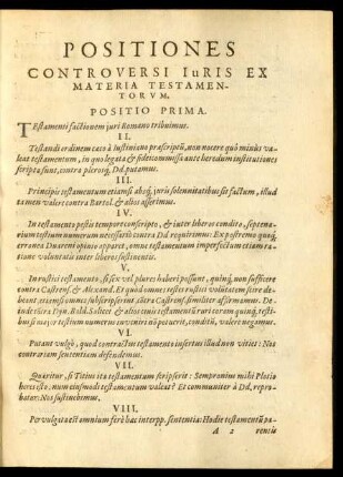 Positiones Controversi Iuris Ex Materia Testamentorum.