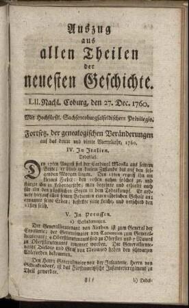 LII. Nachl. Coburg, den 27. Dec. 1760.