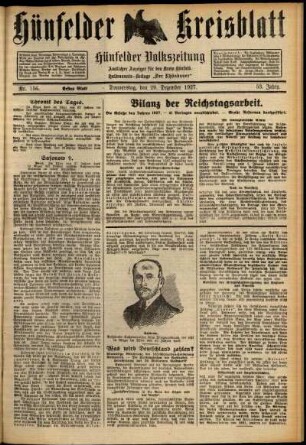 Erste Ausgabe vom Donnerstag, den 29. Dezember 1927.