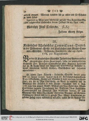 IX. Kaiserliches Allerhoechstes Commissions-Decret […]