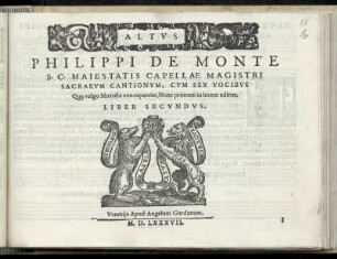 Philippe de Monte: Sacrarum cantionum, cum sex vocibus. Liber secundus. Altus