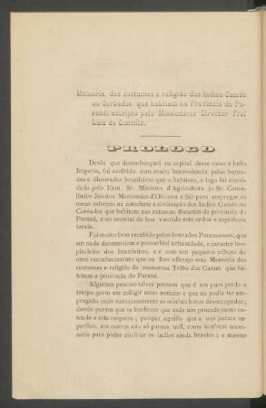 Memória dos costumes e religião dos indios Camés ou Corôados que habitam na Provincia do Paraná