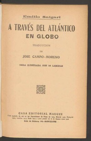 A través del Atlántico en globo : obra ilustrada con 16 láminas