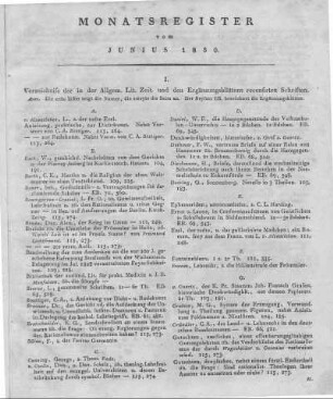 Monatsregister vom Junius 1830