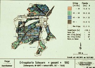Ertragskarte Scheyern * gesamt * 1992 (Sommergerste, MF-DGPS + Ashtech-DGPS, 30.7. - 7.8.1992)
