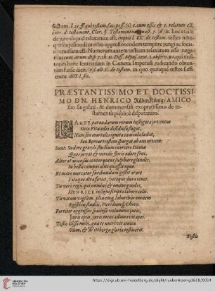 Præstantissimo et Doctissimo Dn. Henrico RübenKönig / Amico suo singulari, & commensali [...]