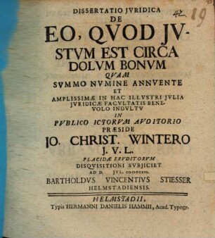 Diss. iur. de eo quod iustum est circa dolum bonum