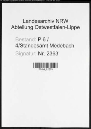 Namensverzeichnis Medebach, Todesfälle