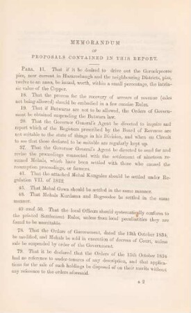 Memorandum of proposals contained in this report