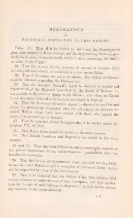 Memorandum of proposals contained in this report