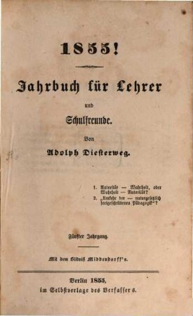 Jahrbuch für Lehrer und Schulfreunde. 5. 1855